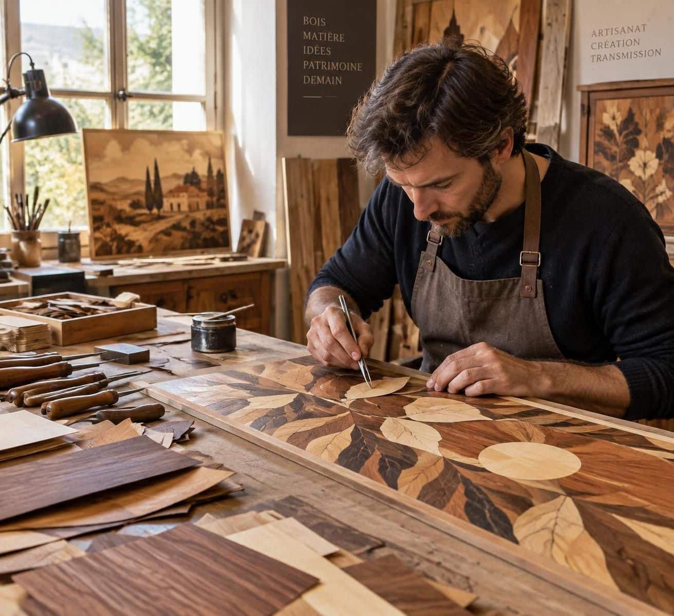 découvrez la menuiserie décorative et la marqueterie artisanale : des créations uniques, façonnées avec soin pour sublimer vos espaces.