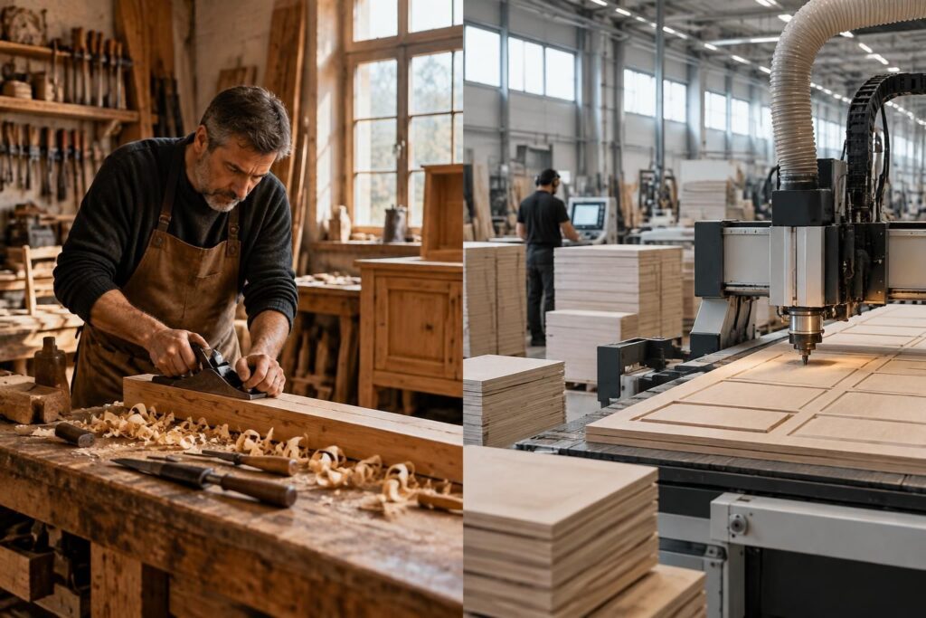 menuisier local ou fabricant industriel : comparez les avantages, les coûts et les délais pour choisir la solution adaptée à votre projet.