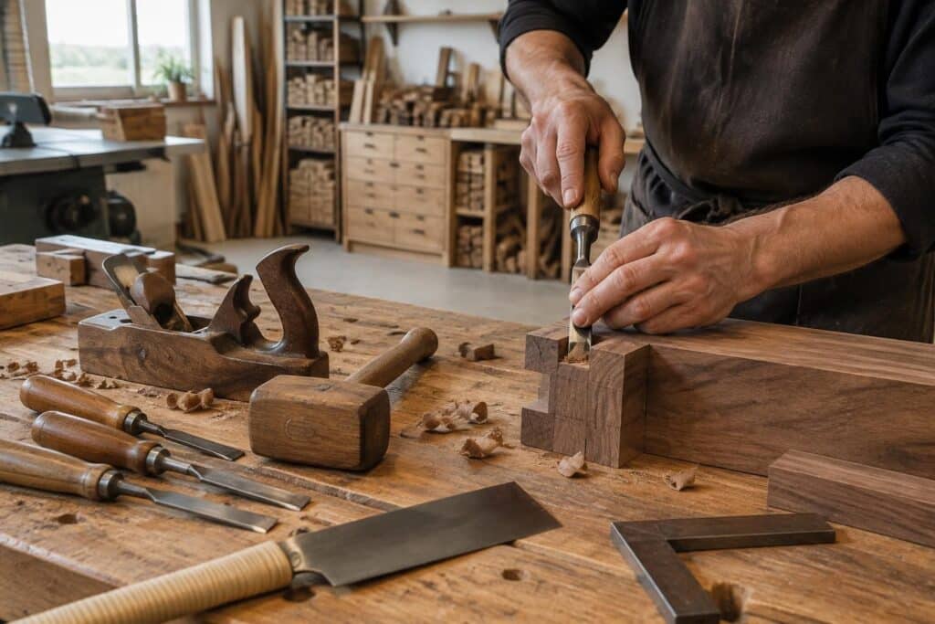 découvrez comment les outils traditionnels restent indispensables en ébénisterie moderne et perpétuent un savoir-faire précis et authentique.